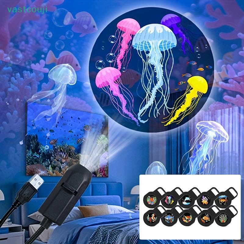 Vastcouji USB Ocean Life LED Projetor Luz Controle Remoto Lâmpada Giratória De 360 Graus Para Quarto Decoração De Humor