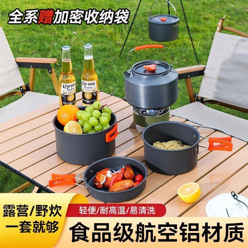 Conjunto de pote ao ar livre pote de três peças conjunto dobrável pote de quatro peças viagem portátil acampamento panel