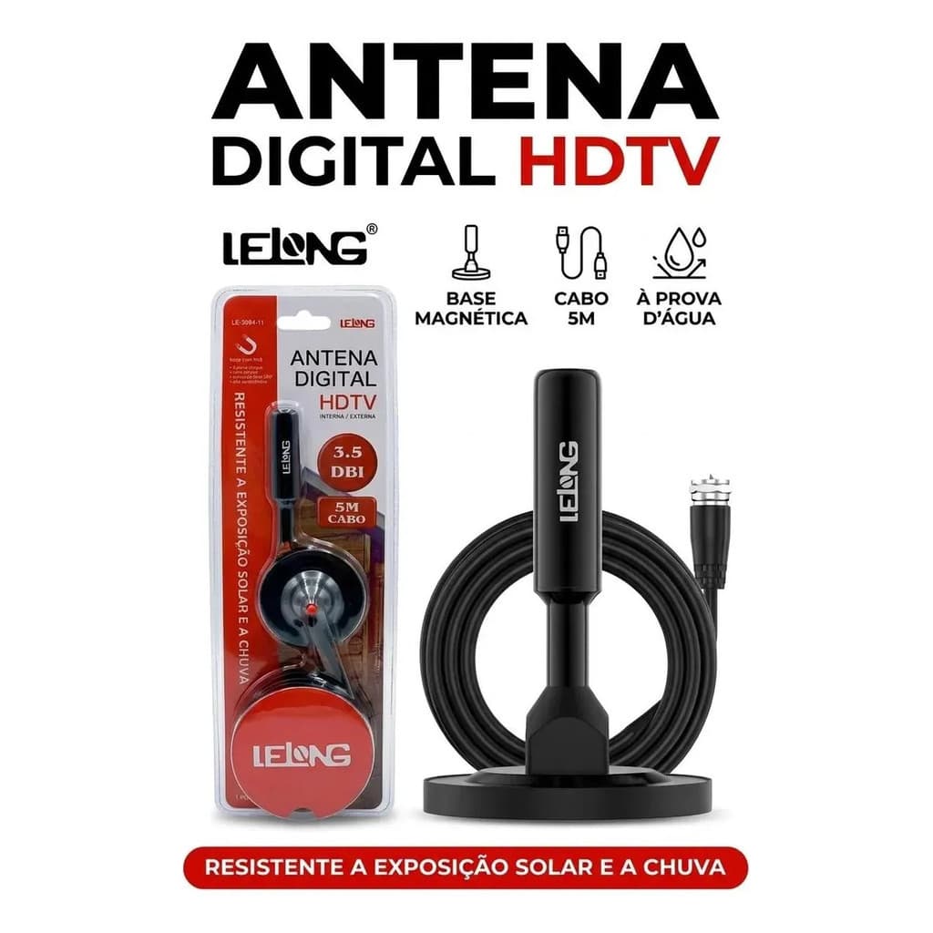 Antena Digital Lelong Para Tv Hdtv 5m 3.5dbi Interna/externa