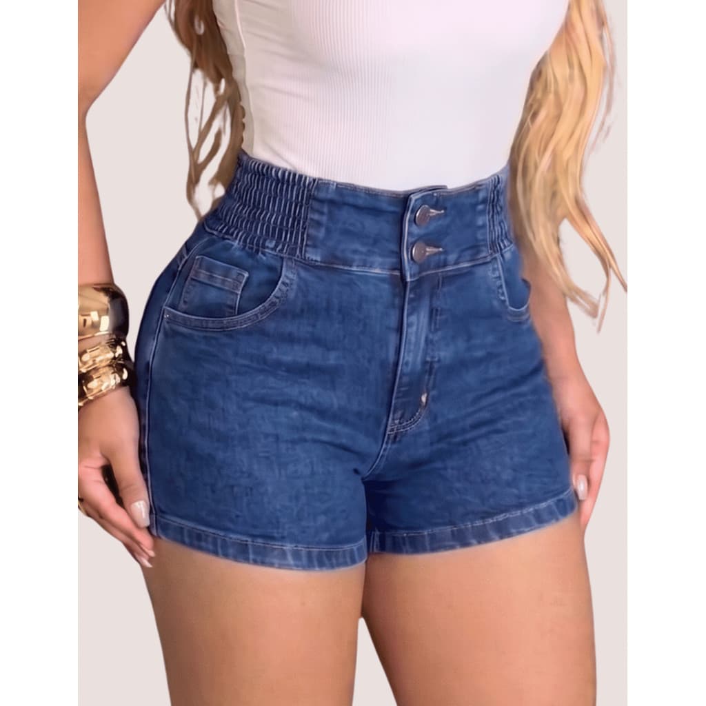 Short Jeans Cós Alto Curto   Marmorizado Bahia Moda