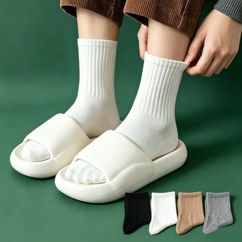 Lote 12 Meias Femininas Estudantis Cano Alto  combinando Branco Anti-Odor Respirável Meias Escolares dearrastão