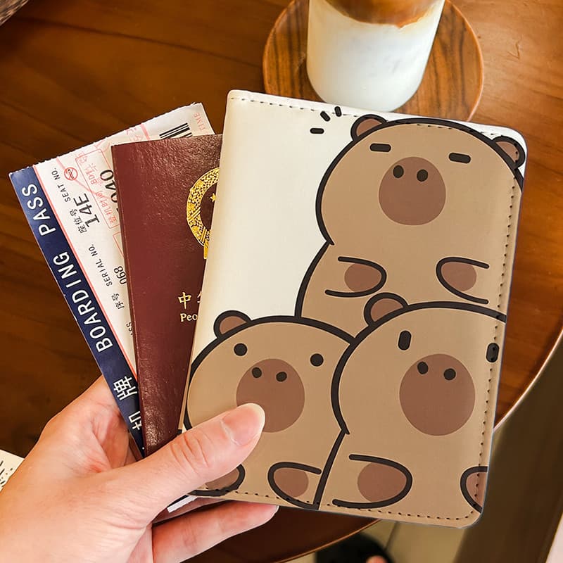 Kapibara porta-passaporte bolsa de documentos capa protetora porta-cartões multifuncional viajando no exterior armazenam