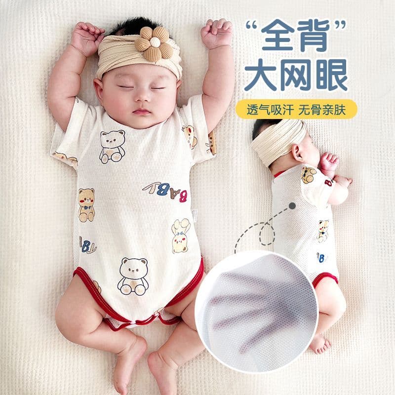 Macacão de bebê fino puro algodão macacão verão roupas de manga curta bebê recém-nascido triângulo macacão roupas de ver