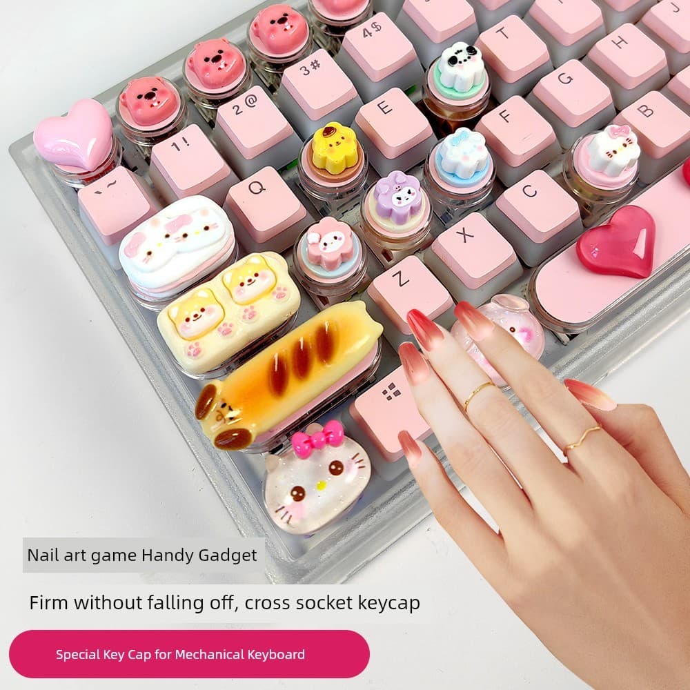 DIY Manicure dos desenhos animados bonito decoração transparente Dot capsshift teclado luz mecânica translúcido único Ke