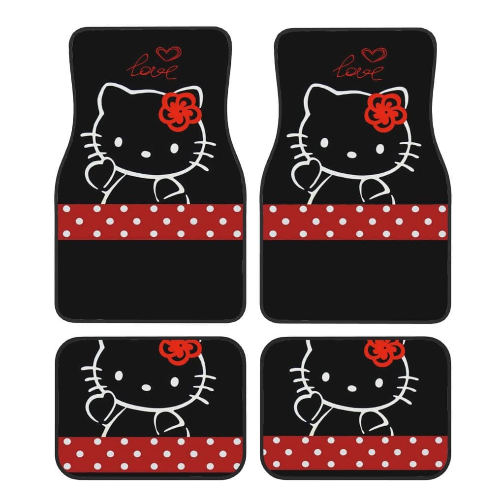 Conjunto de 4 peças de tapete para pés de carro Sanrio Love Red Bow Hello Kitty Tapete antiderrapante Universal adequado