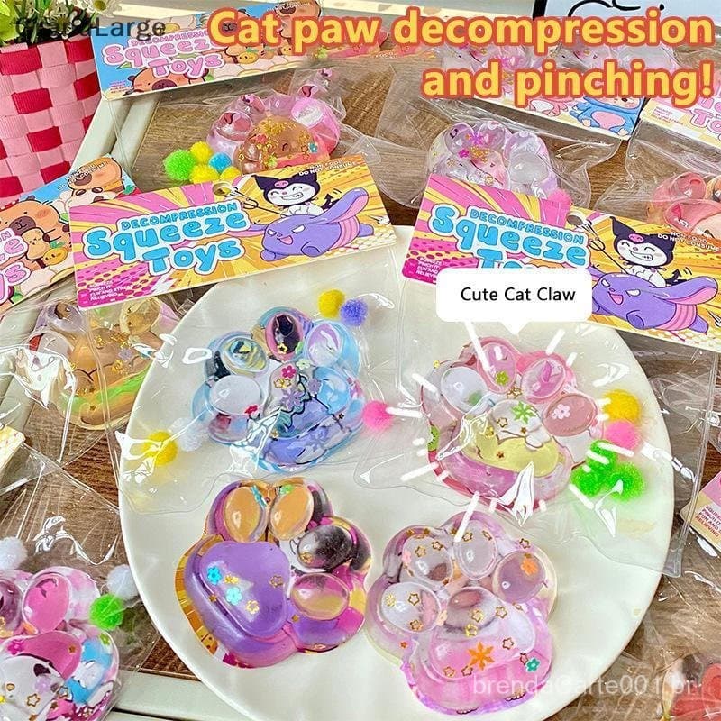 [GrandLarge] 1 Peça De Recuperação Lenta Blingbling Squeeze Dpression Toys Sanrio Cat's Paw TPR Pinch Toy Cubo Transpare