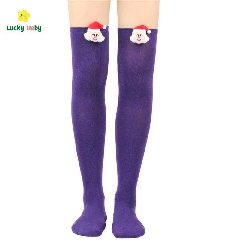 [Luckybaby-t] Meias Listradas De Papai Noel Para Bonecas , Altas Acima Do Joelho Femininas De Natal Longas Festa , Bons