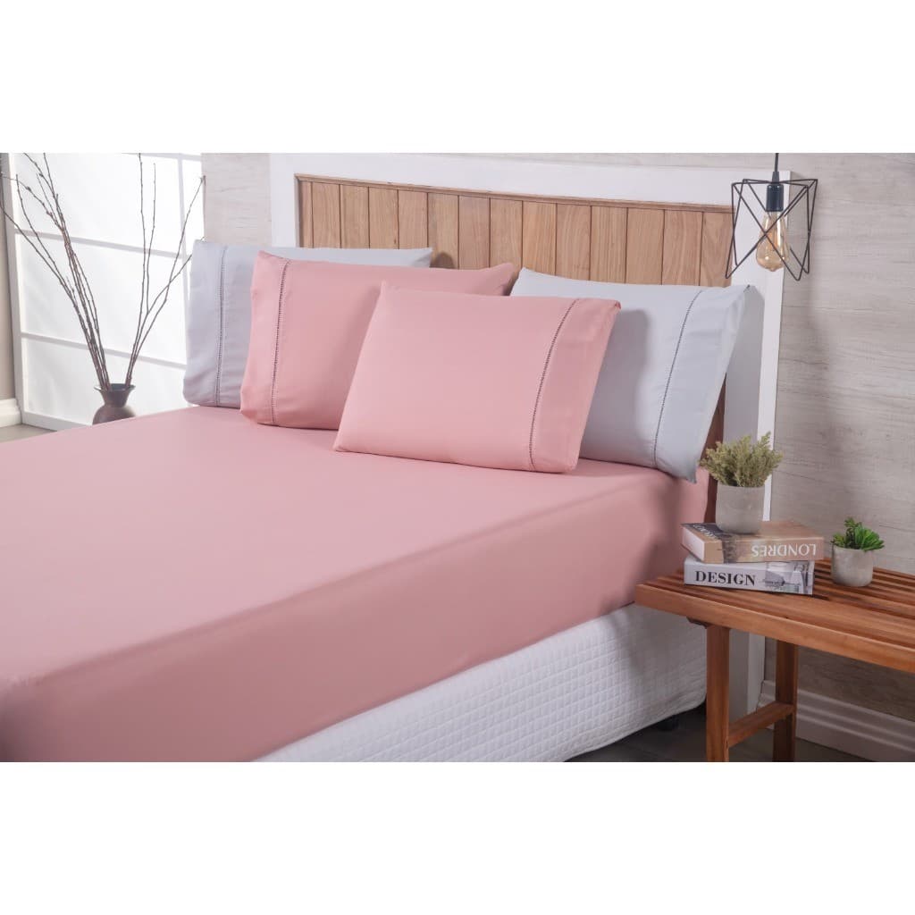 Kit Jogo Lençol Cama Box Casal Queen 400 fios Micropercal 03 Peças Ponto Palito