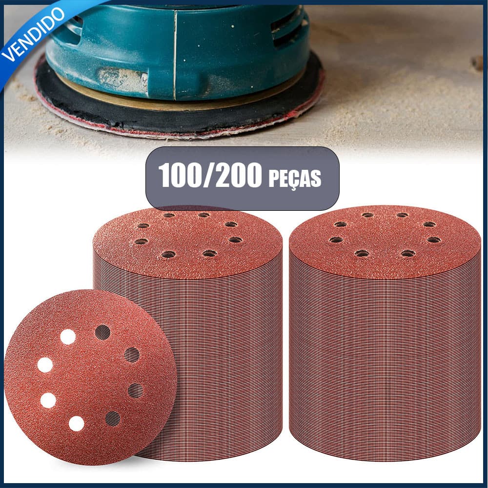 100/200 folhas de lixa flocada de 5 polegadas com 8 furos, lixa autoadesiva em disco, lixa de polimento