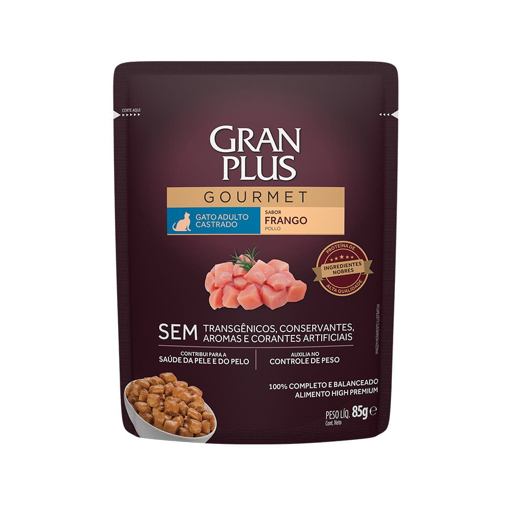 Ração GranPlus Sache Gato Castrado Frango 85g