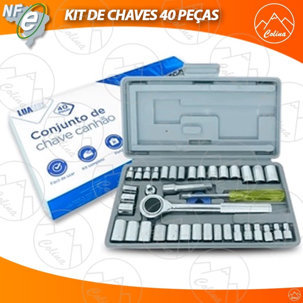 Kit Conjunto de Chaves Catraca Cachimbo Canhão Soquete Catraca Torque 40 peças com Chave de Vela 21mm Nano Shop