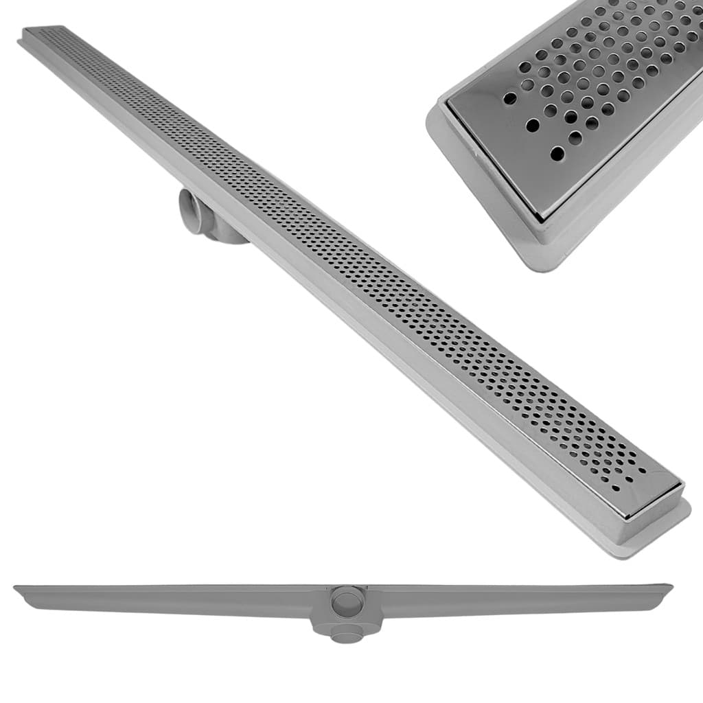 Ralo Linear 5x80 Seca Box Banheiro Inox Polido Bolinhas e Coletor Cinza Saídas 40mm e Tela (5cm x 81cm)