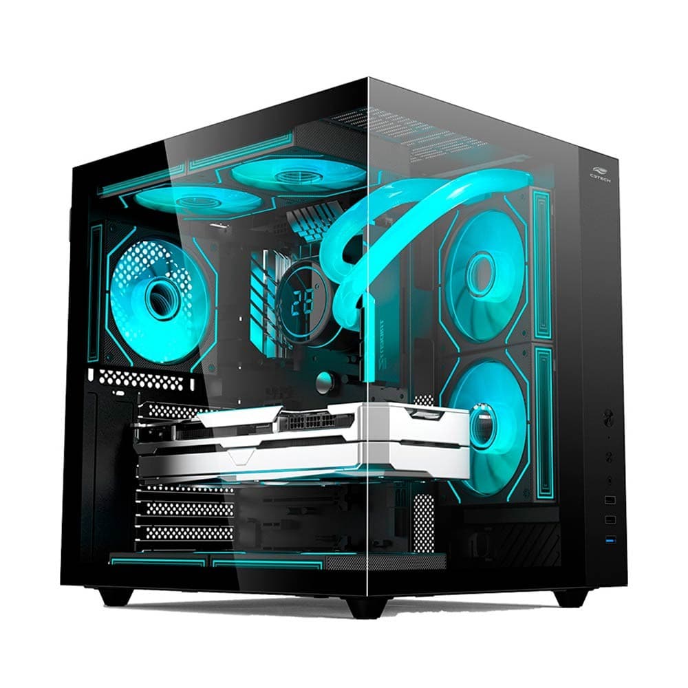 Gabinete Gamer C3tech Aquarius, Mid Tower, Lateral Em Vidro, Sem Fonte, Preto - Mt-g920bk