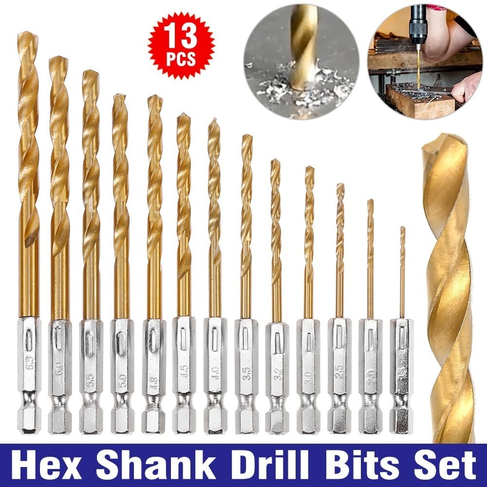 13Pcs Jogo de Brocas Hexagonais Titânio HSS Troca Rápida para Madeira Plástico Metal Alumínio Ferramenta de Impacto