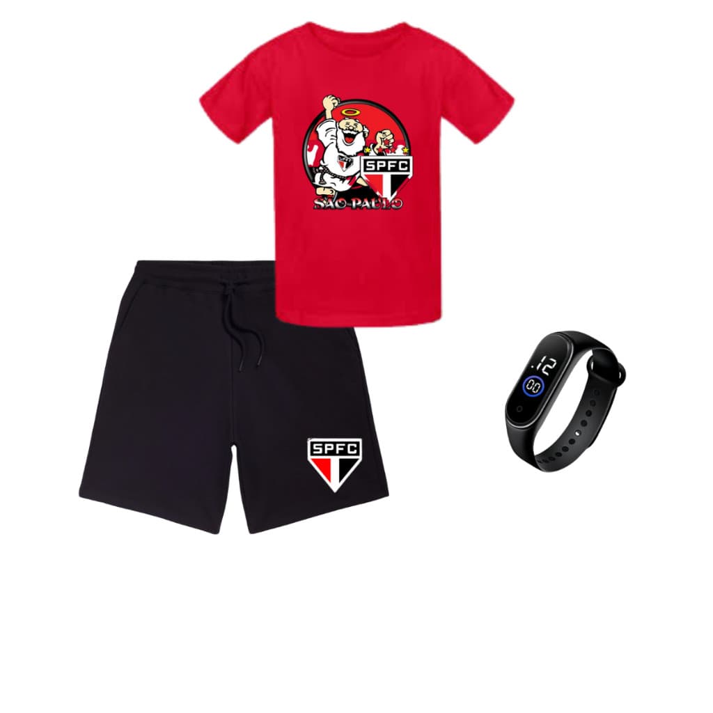 Conjunto infantil e juvenil camisa short relogio Sao Paulo 4 ao 16