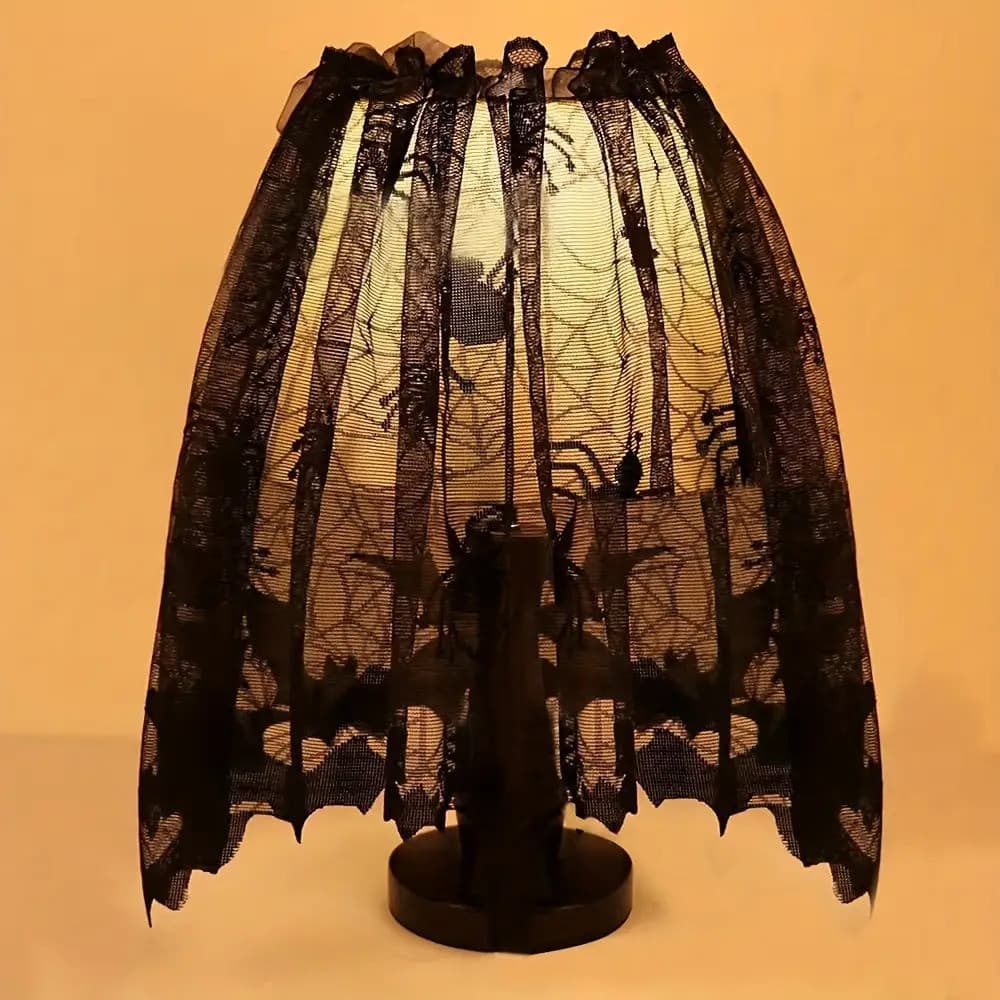 1 peça de cortina de renda preta com padrão de teia de aranha, decoração para festa de Halloween, cortina para lareira,