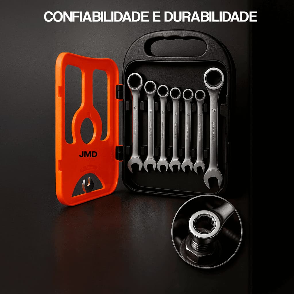 Kit 7 Peças Jogo Chave Ferramenta Combinada Catraca Boca Profissional