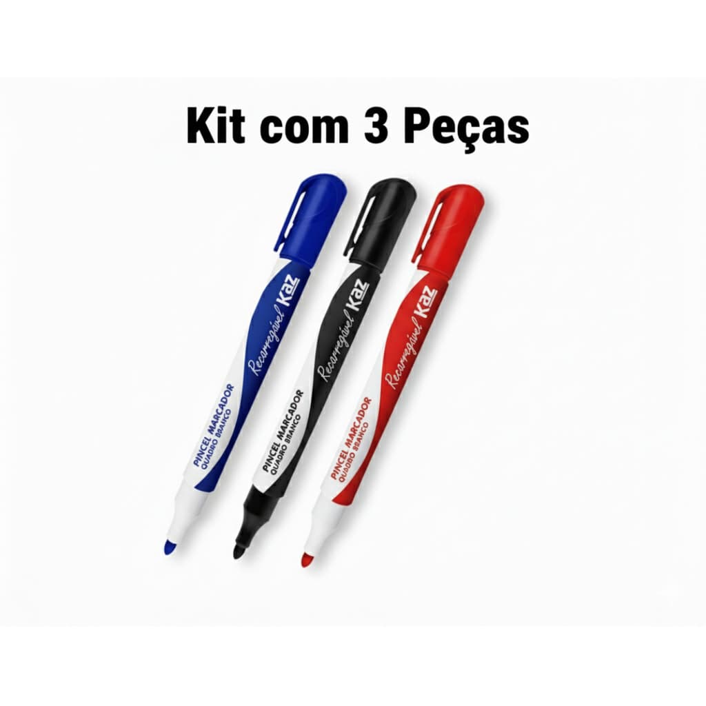 Kit 3 Pincel Marcadores de Quadro Branco Azul Vermelho Preto