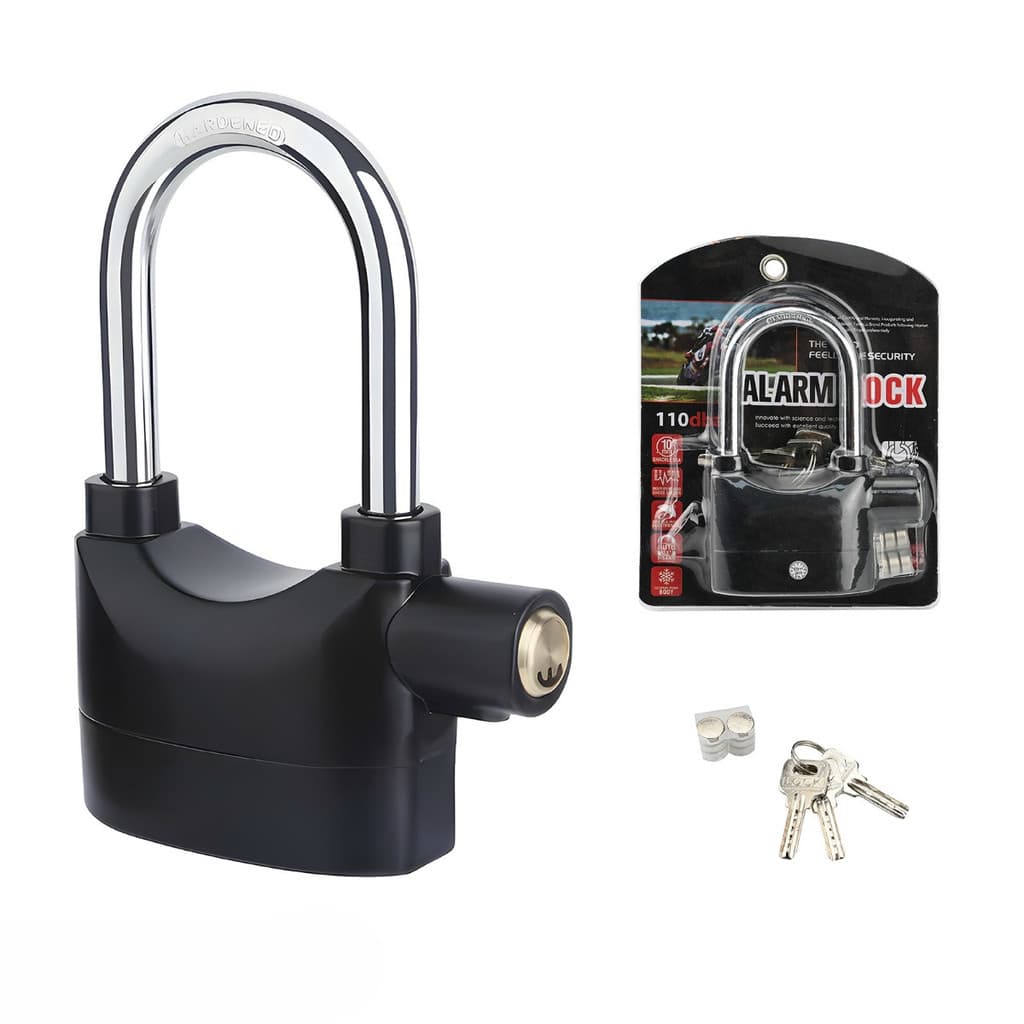 Cadeado com Alarme 110dB Antifurto Segurança Moto Portão Bicicleta Resistente à Água