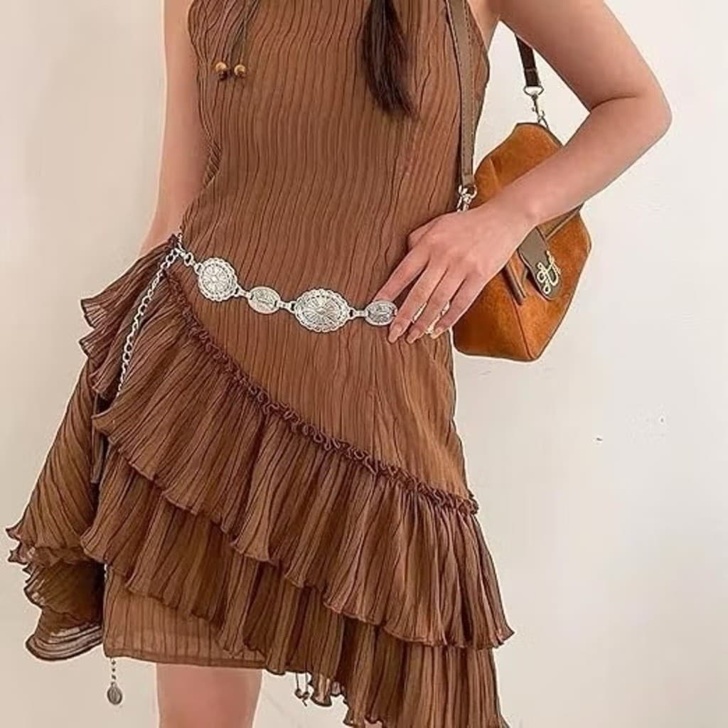 Cinto de Cadeia Boho para Mulheres - Acessório Retro Ajustável em Metal Prata para Uso Diário ou Festas