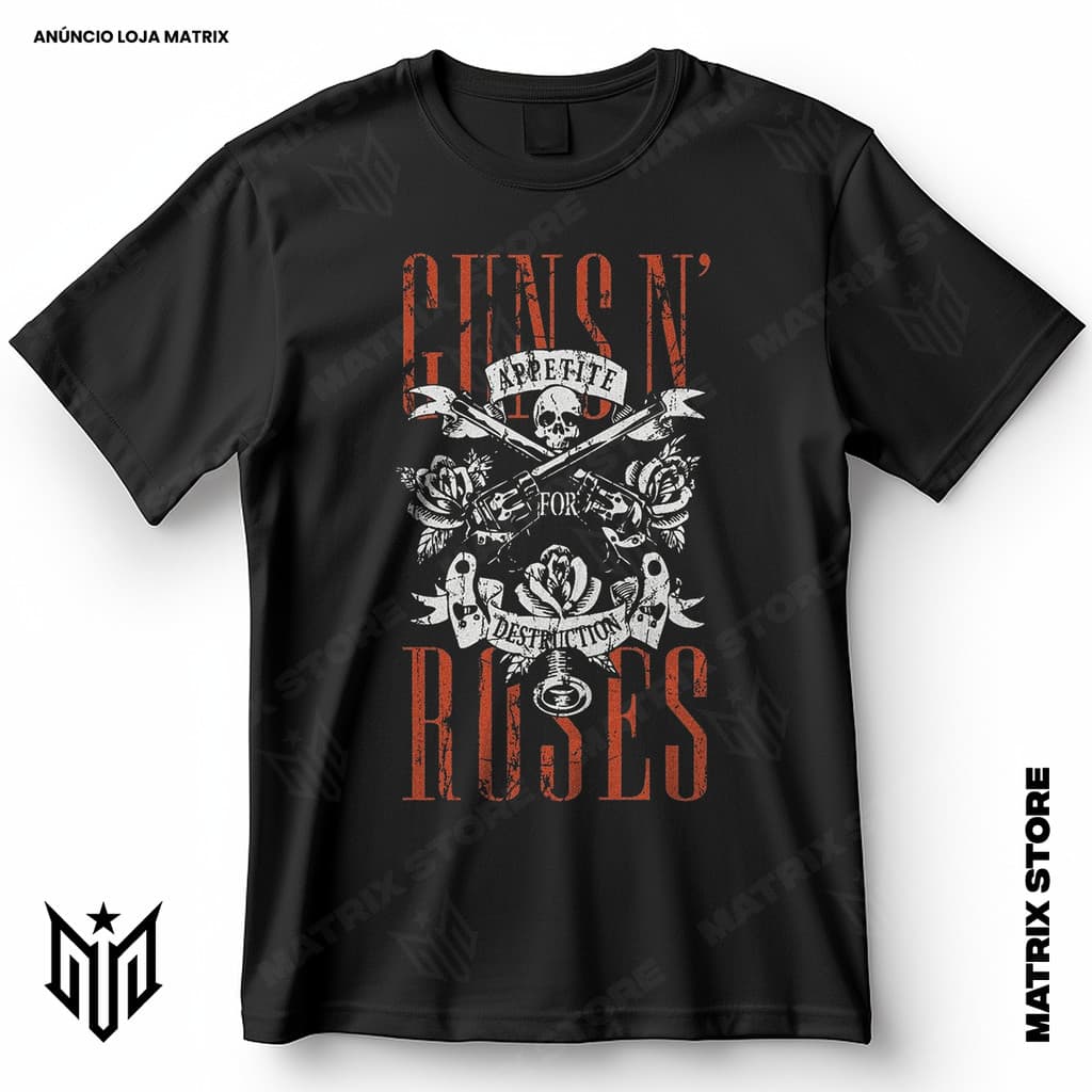 Camisa Banda Guns N Roses Appetite Destruction Vintage Blusa Camiseta de Rock 100% Algodão