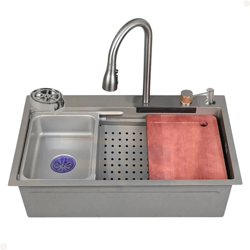 CUBA COZINHA GOURMET PREMIUM CASCATA COM TORNEIRA LAVADOR COPOS AÇO INOX 304 GRAFITE