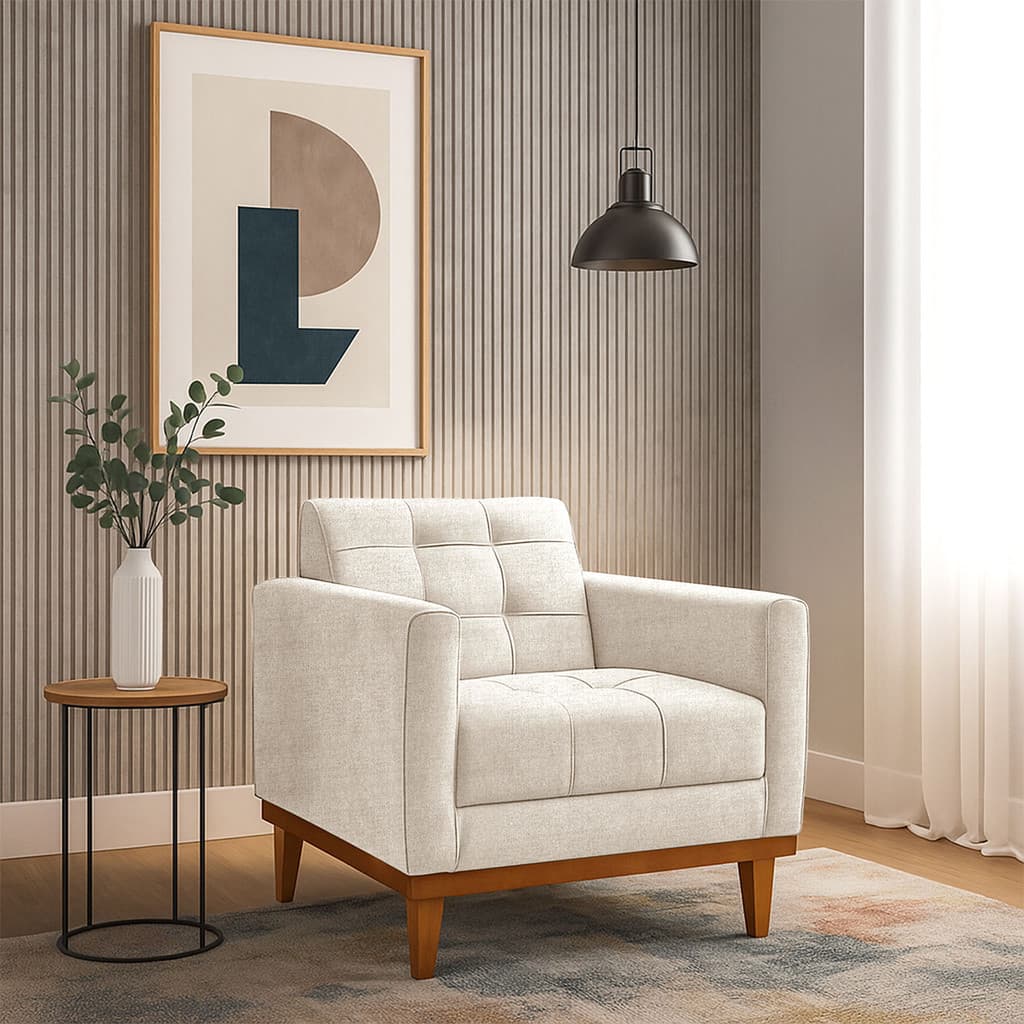 Poltrona Decorativa Estofada para Sala Assunção Tecido Linho