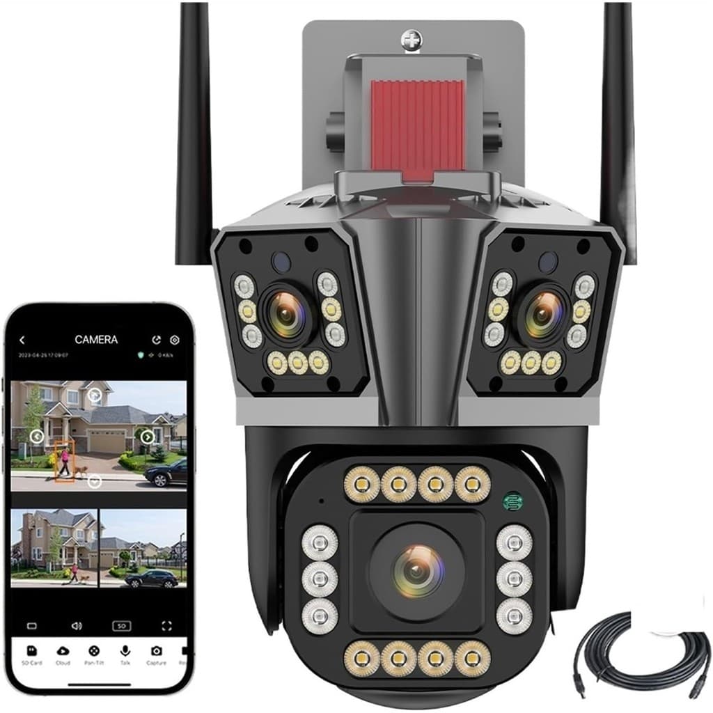 Câmeras de segurança sem fio Câmera IP WIFI 5K 12MP HD Três Lentes Câmera Ao Ar Livre 2K Dupla Lente Câmera de Segurança