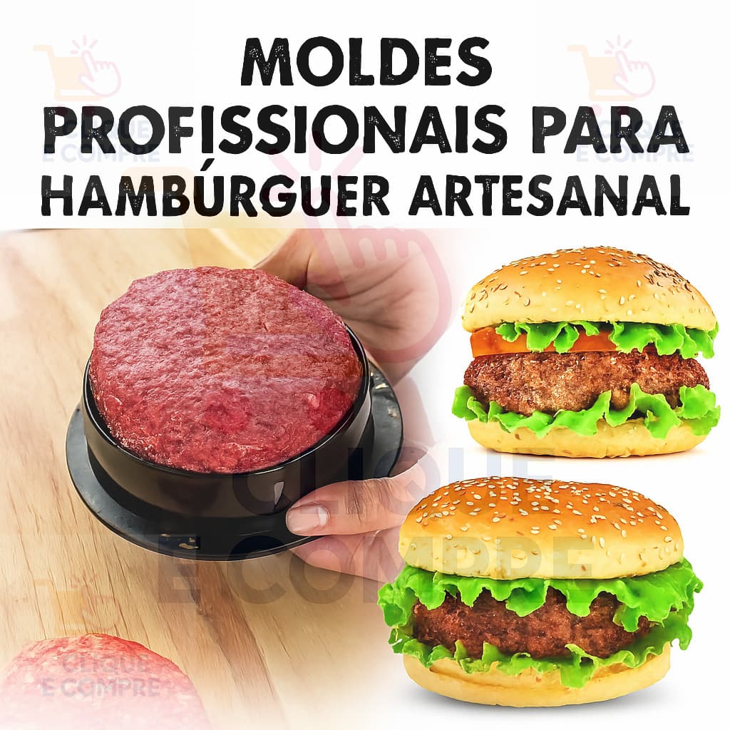 Conjunto de 5 Moldes de Hambúrguer Artesanal com Base Removível (Grande e Pequeno) Portatil
