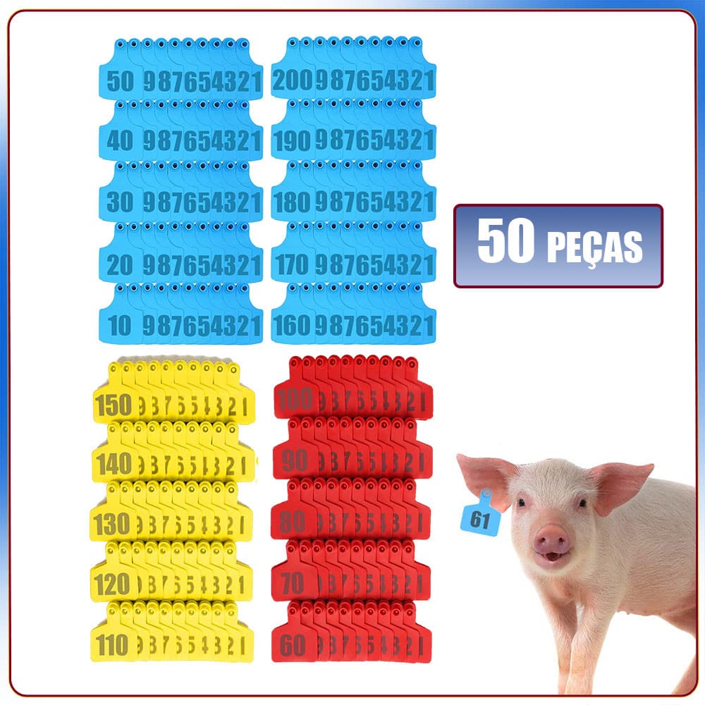 50 unidades de brincos para bovinos Brincos para gado Brincos de identificação para bovinos, suínos, ovinos e cães