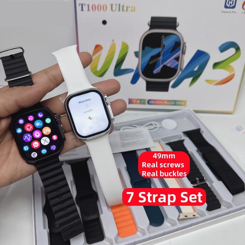 Estoque Local Smartwatch Relógio Inteligente T1000 Ultra 3 À Prova D'água 7 + 1 Alças Bluetooth Chamada Telefônica Espor