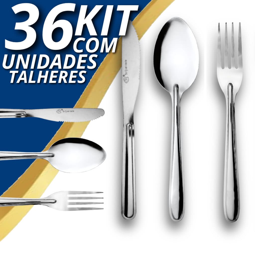 Jogo 36 Talheres Inox para Cozinha 12 Garfos 12 Colheres 12 Facas Talheres - Premium