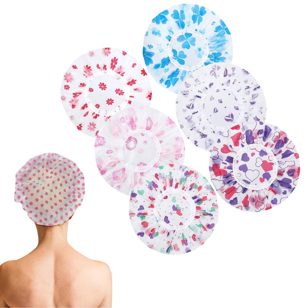 Kit 6 Unidades Touca De Banho Reutilizável Impermeável Com Elástico Ajustável