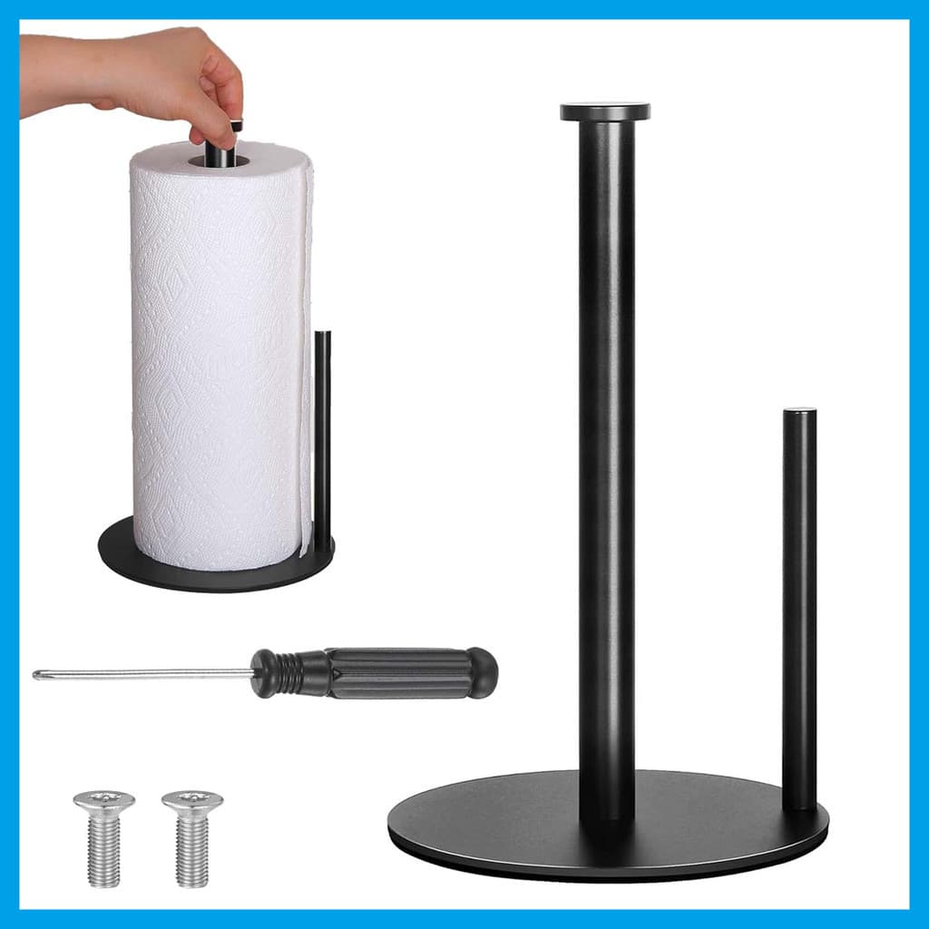 Suporte de toalha de cozinha de aço inoxidável preto 丨 Dispensador de rolo de papel com Base antiderrapante Instalação s