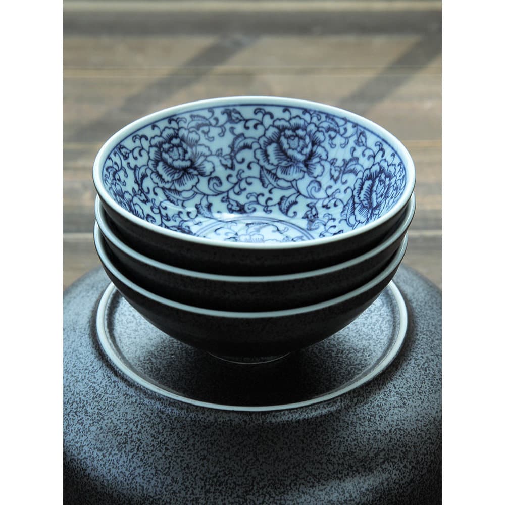 Estilo japonês Quatro Estações Lótus Azul Estilo Japonês Pintado à Mão Underglaze Cor Talheres Tigela de Cerâmica Prato