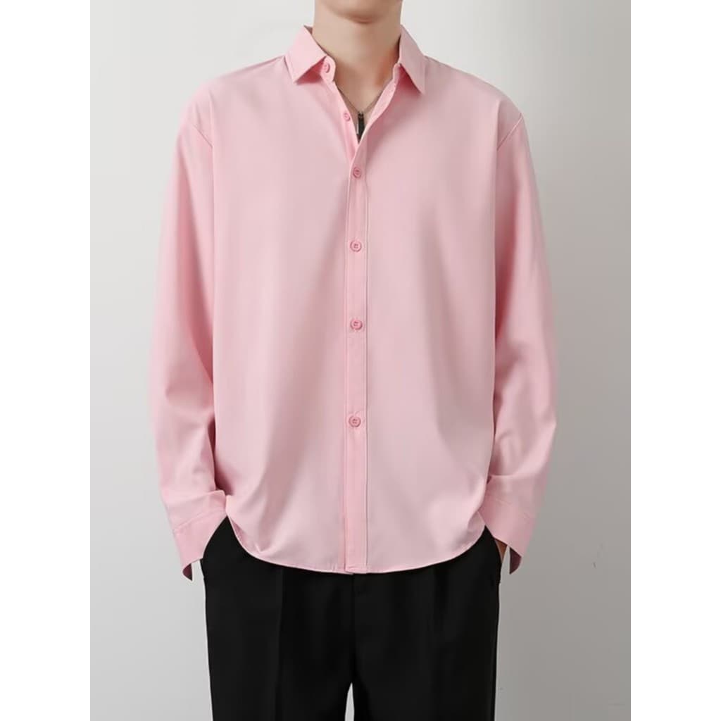 Camisa rosa masculina noivo casamento de manga comprida camisa Casual solta tamanho grande rufião bonito terno High-End