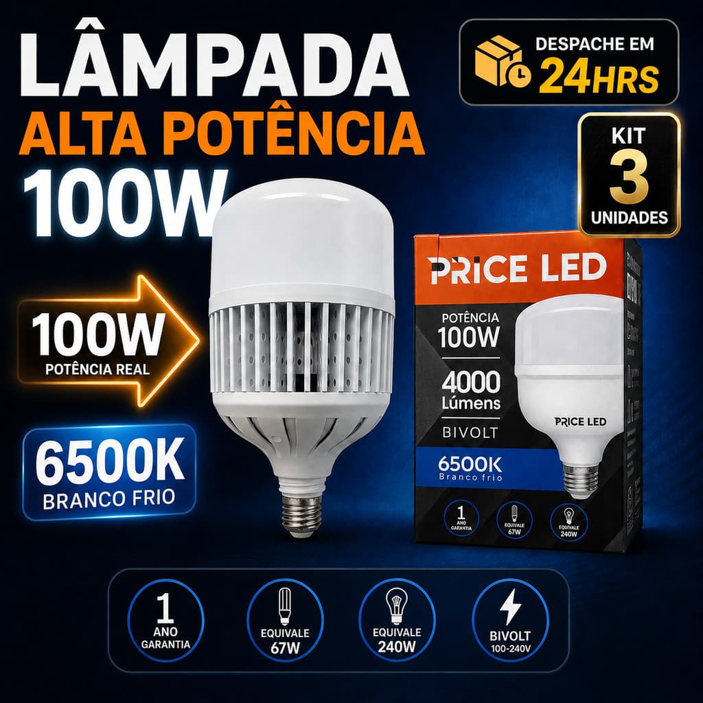 3/2/1 Lâmpadas LED Bulbo Alta Potência 100W E27/E40 6500K Branco Frio Bivolt Industrial Galpão Super Bulbo Grande Forte