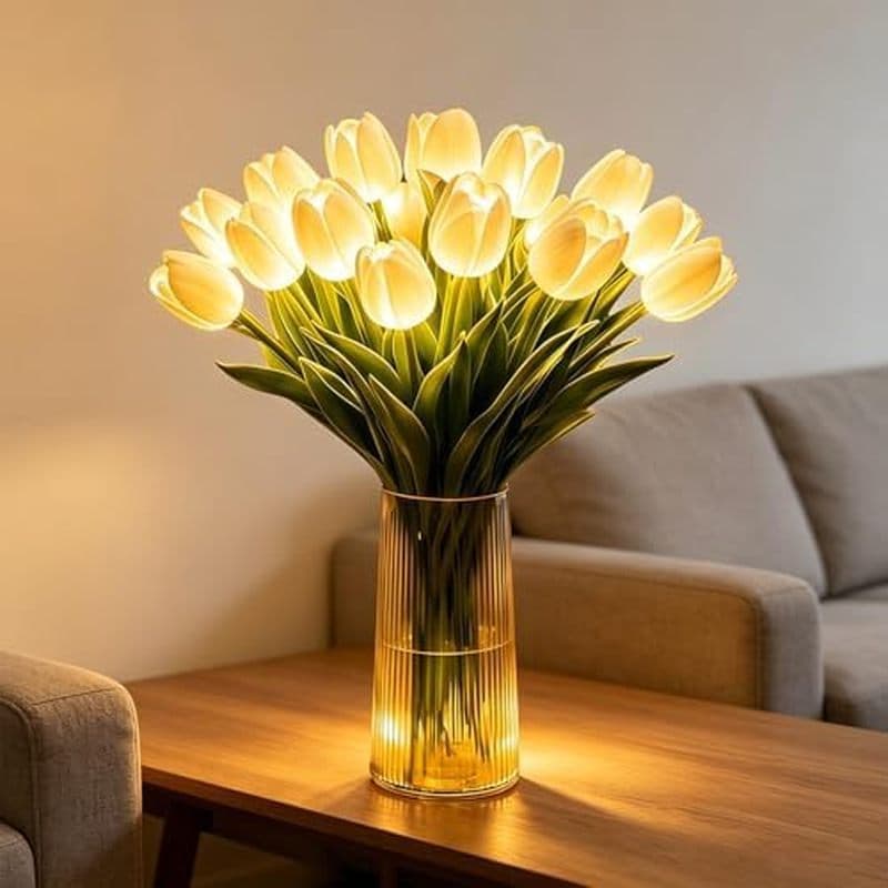 Luz De Tulipa Romântica Radiante , 10 Peças De , Defeições De Tulipas De Árvore Cintilante , Luzes Led Internas , Lâmpad
