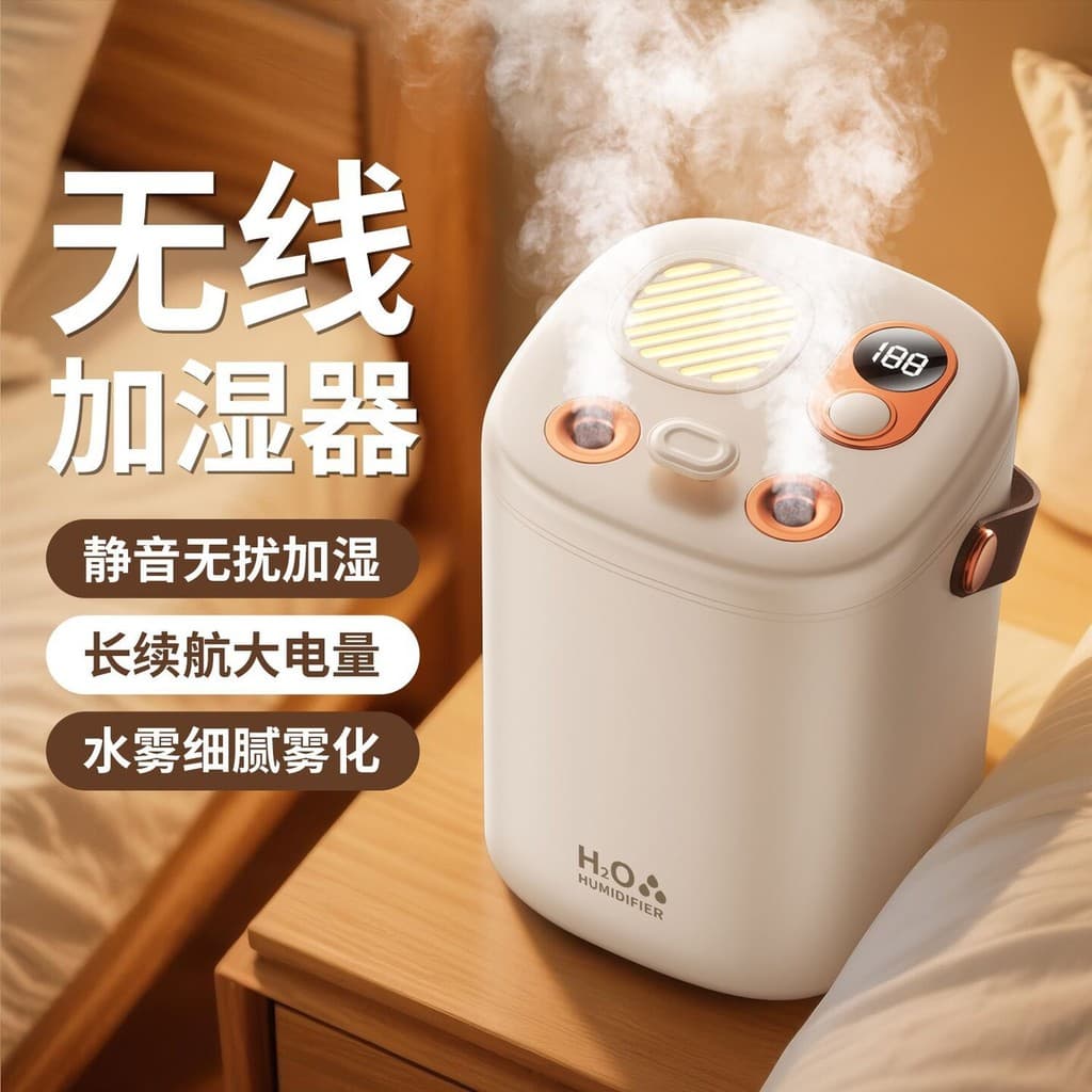 Novo umidificador doméstico silencioso sem fio para mulheres grávidas, quarto de bebê, escritório interno, pequeno, gran