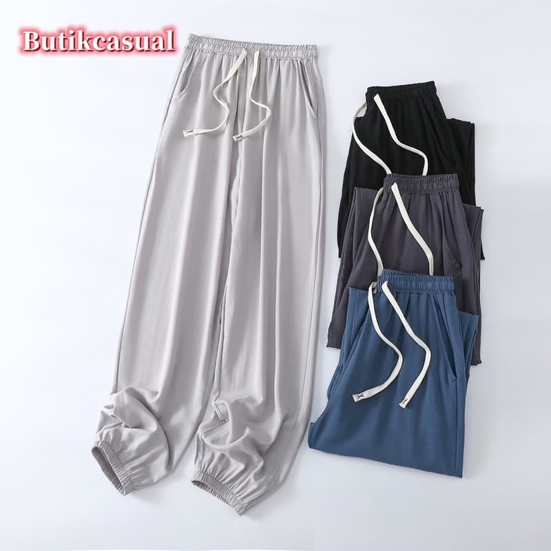 Homens Rayon Jogger Calças Primavera Verão Fino Solto Ajuste Anti Mosquito Bolso Casual Ao Ar Livre