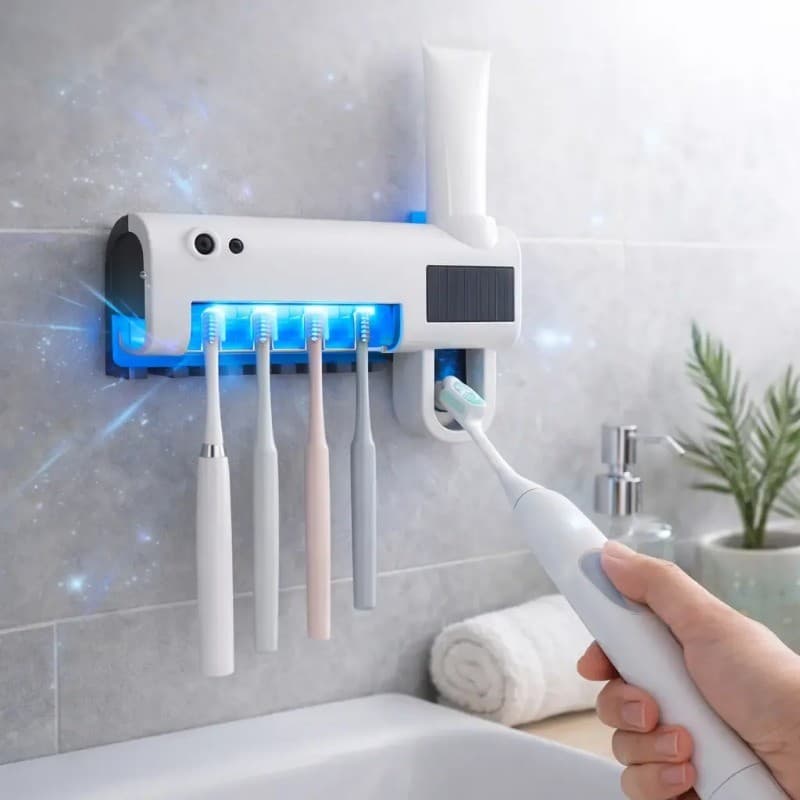 Distribuidor automático de pasta de dente com esterilizador ultravioleta e porta escova de dentes