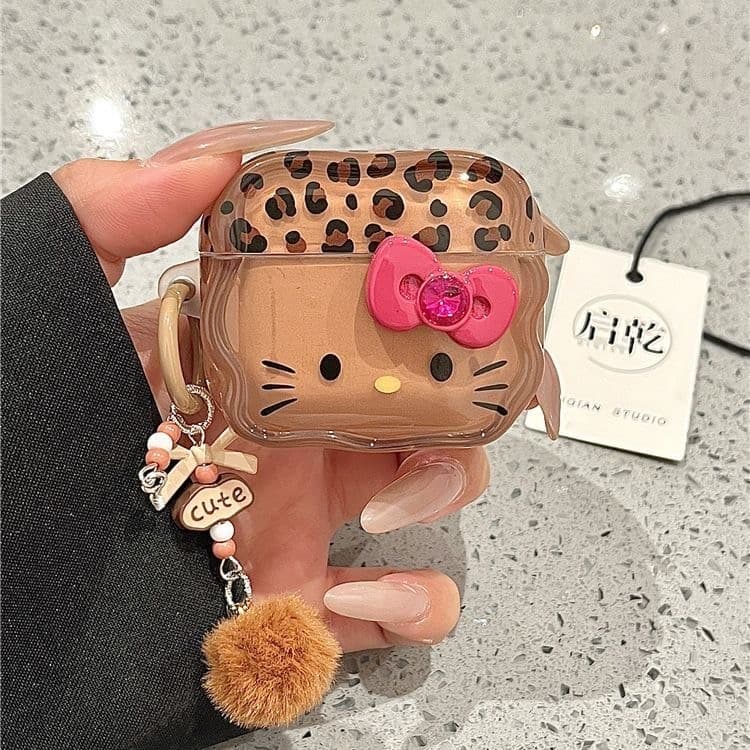 Bonito Leopardo Kitty Caso De Fone De Ouvido Para AirPods Pro3 4 3 2 1 Capa Pro2 Bluetooth Com Chaveiro