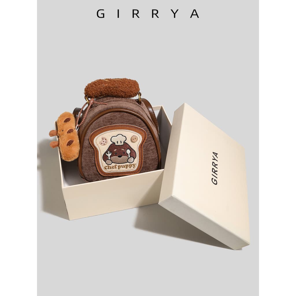 GIRRYA Bonito Filhote de Cachorro Pão Forma Mochila Feminina 2025 Novo Estilo Casual Commuter All-Match Mini Mochila