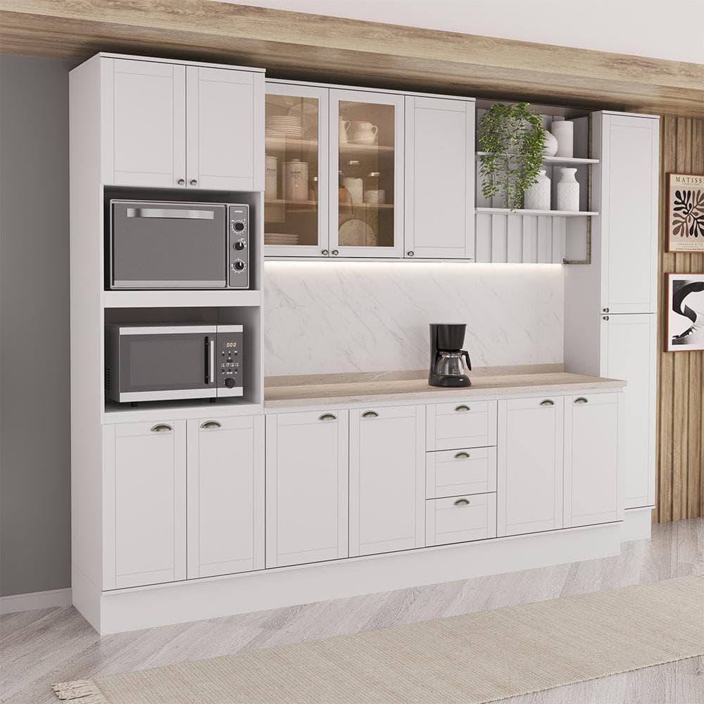 Armário de Cozinha Completa com Balcão Milla Joy Carraro Branco