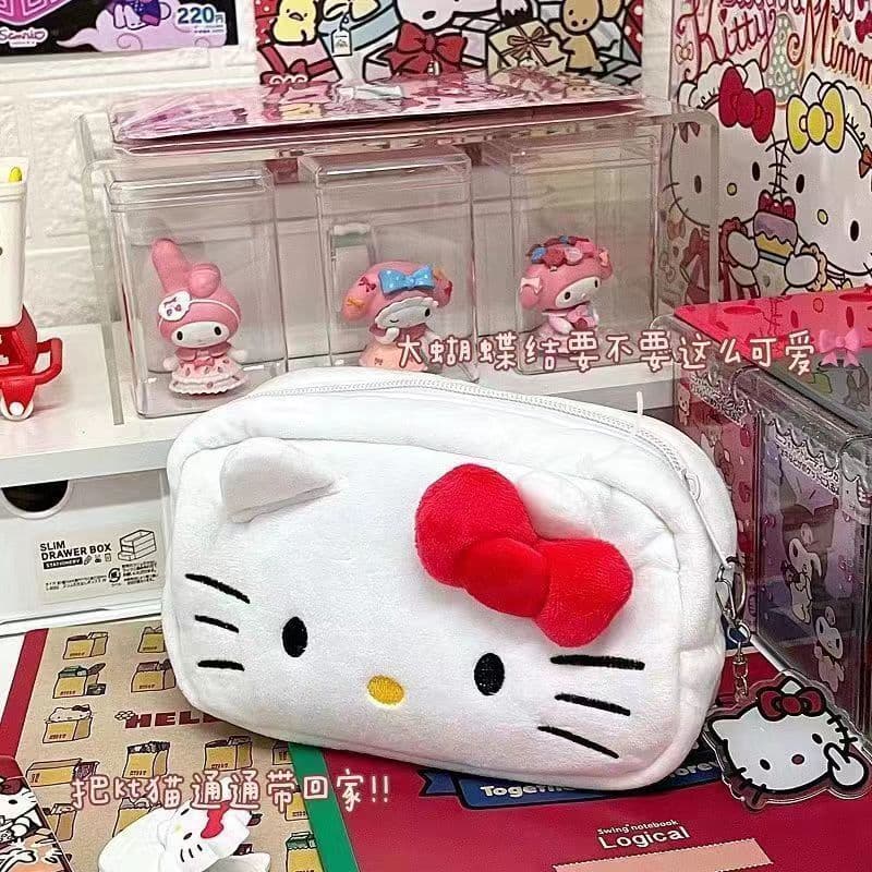 Novo bonito gatinho gato lápis caso saco de cosméticos saco de armazenamento de pelúcia olá kitty estudante papelaria gr