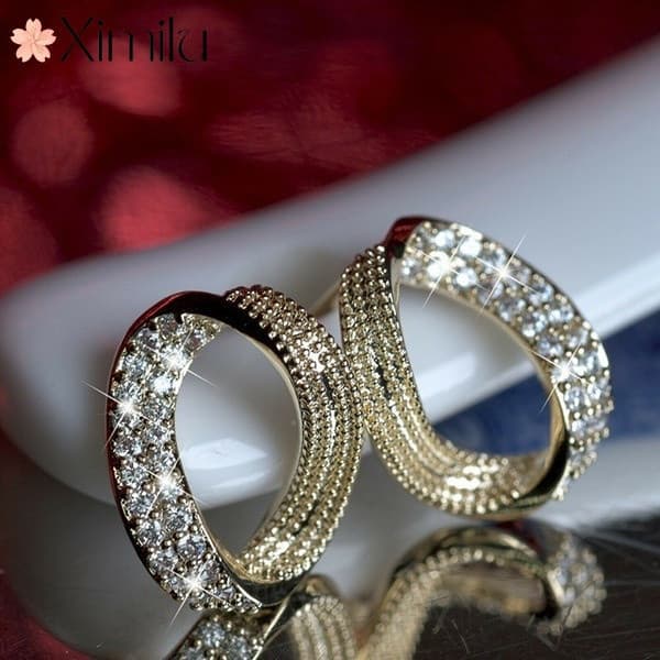 ♥ Criativo novo estilo geométrico cheio de diamante zircão brincos rosa banhado a ouro brincos femininos