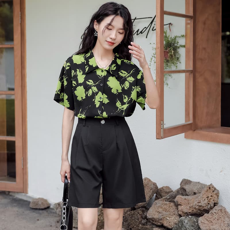 Hong Kong Estilo Retro Impresso Camisa Feminina Manga Curta Verão 2026 Novo Estilo Nicho Chiffon Solto Floral Top