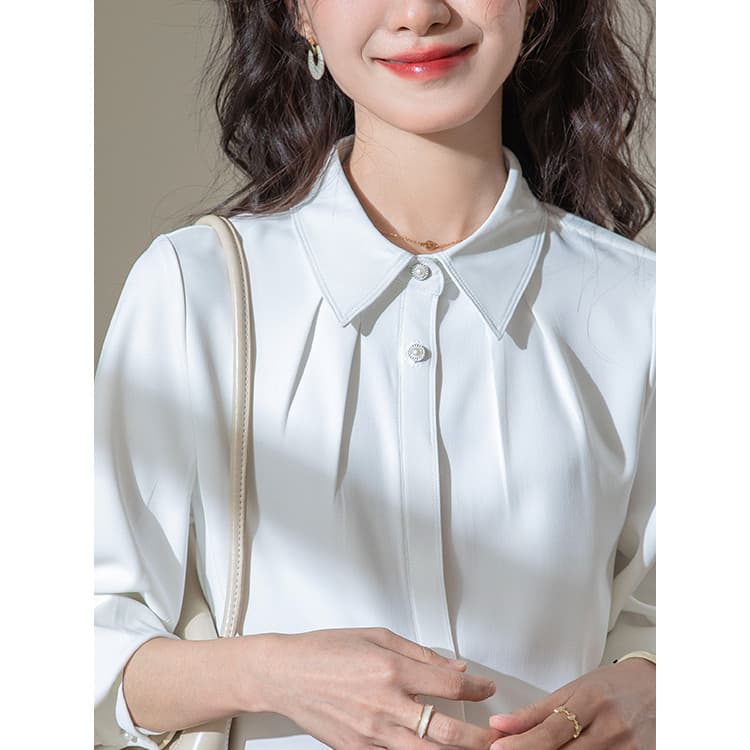 Camisa branca francesa de alta qualidade feminina 2026 primavera outono novo estilo Commuter profissional roupa formal e