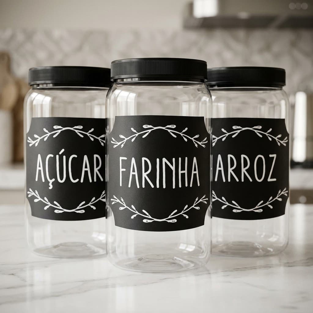 Kit Potes de Mantimentos 1500ml Alimentos Arroz, Açúcar, Farinha, Café Plastico