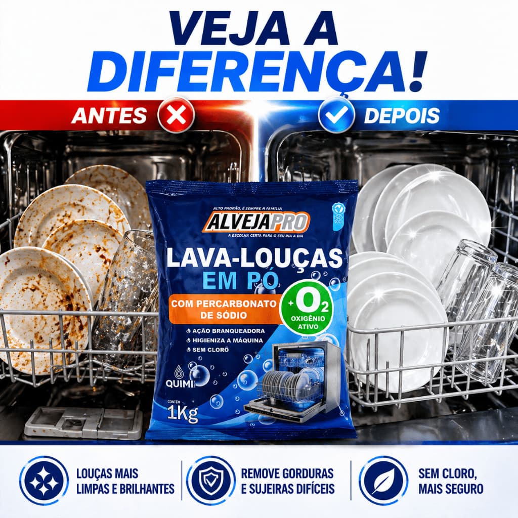 Detergente em Pó para lava louças 1kg Limpeza Profunda - Remove Gordura Pesada - AlvejaPro